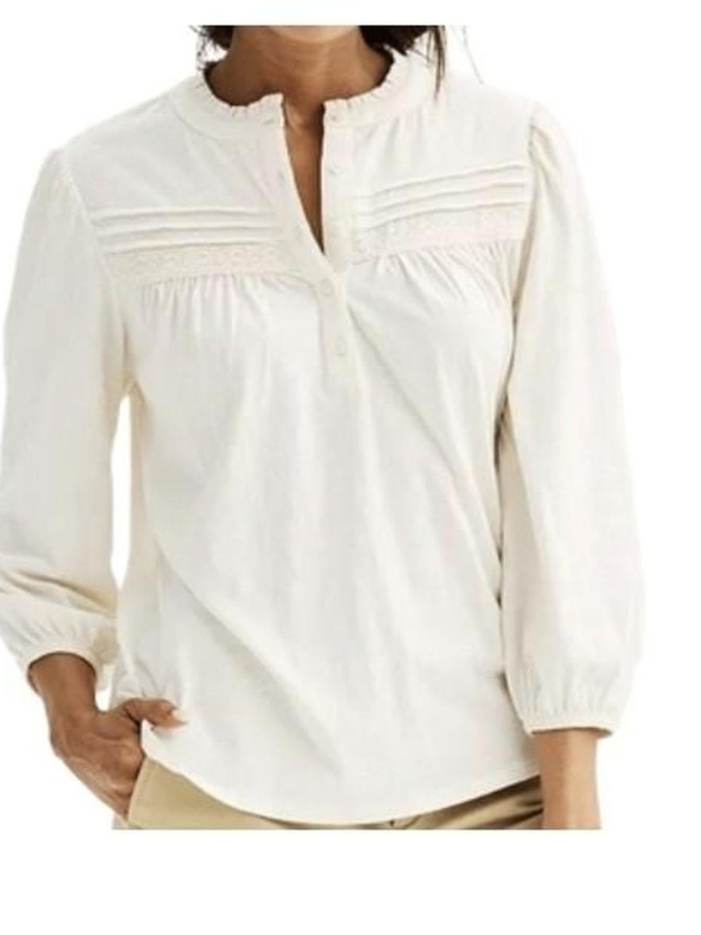 Croft & Barrow Cream Pintuck Henley Tunic XL